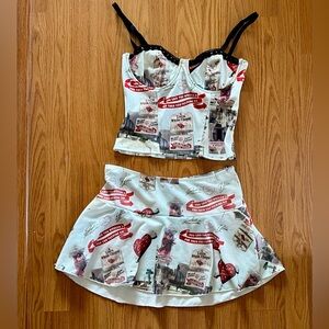Edikted White and Red Graphic Skirt